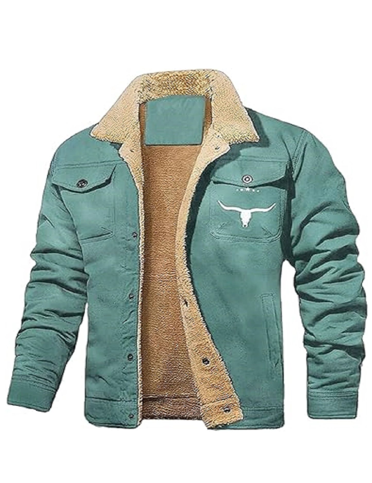 Mens Retro Western Winter Warm Fleece Lined Coat Cargo Jackets Cowboy Jacket Coat