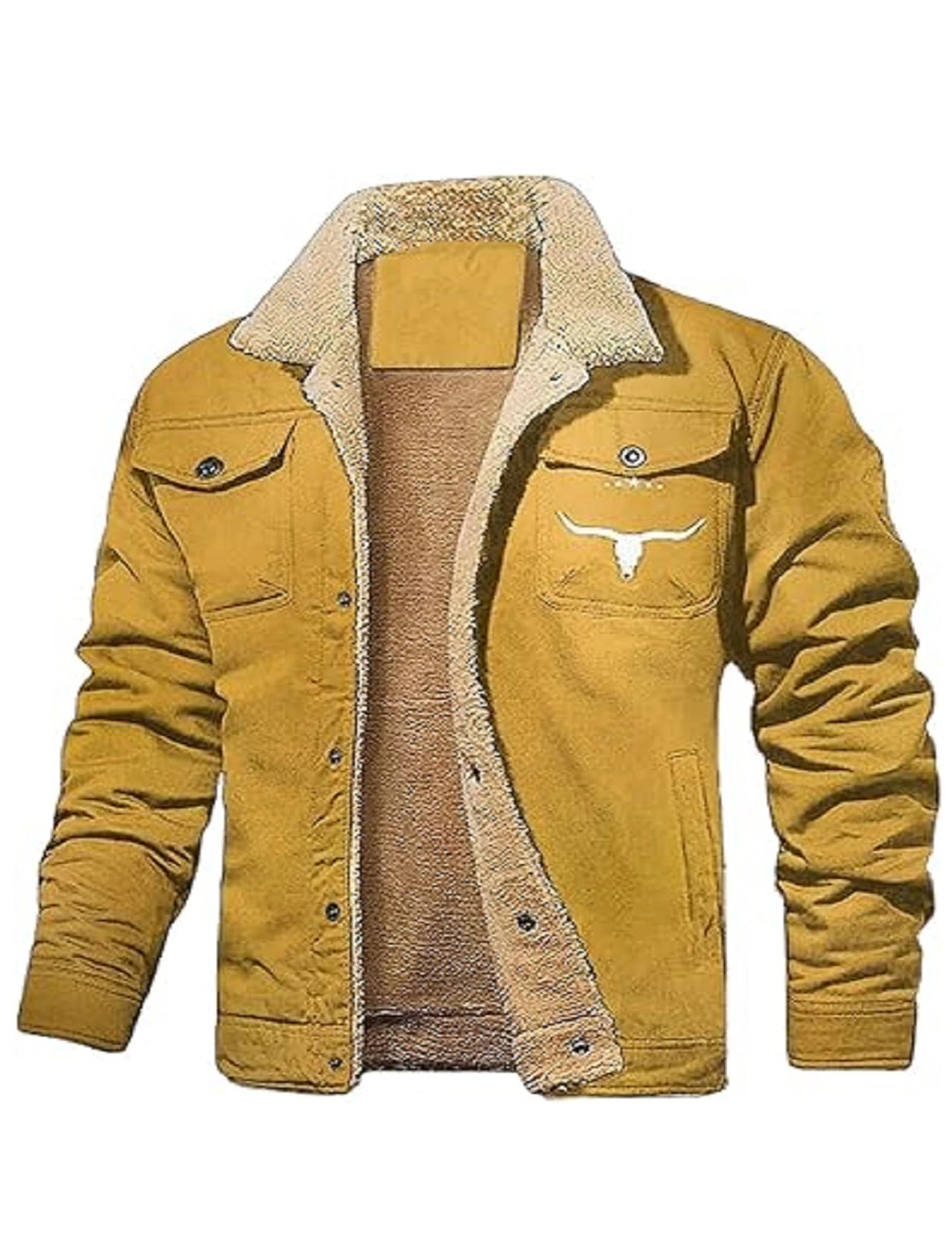 Mens Retro Western Winter Warm Fleece Lined Coat Cargo Jackets Cowboy Jacket Coat