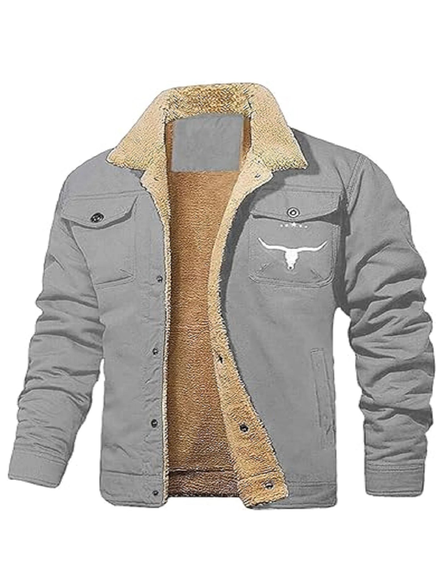 Mens Retro Western Winter Warm Fleece Lined Coat Cargo Jackets Cowboy Jacket Coat