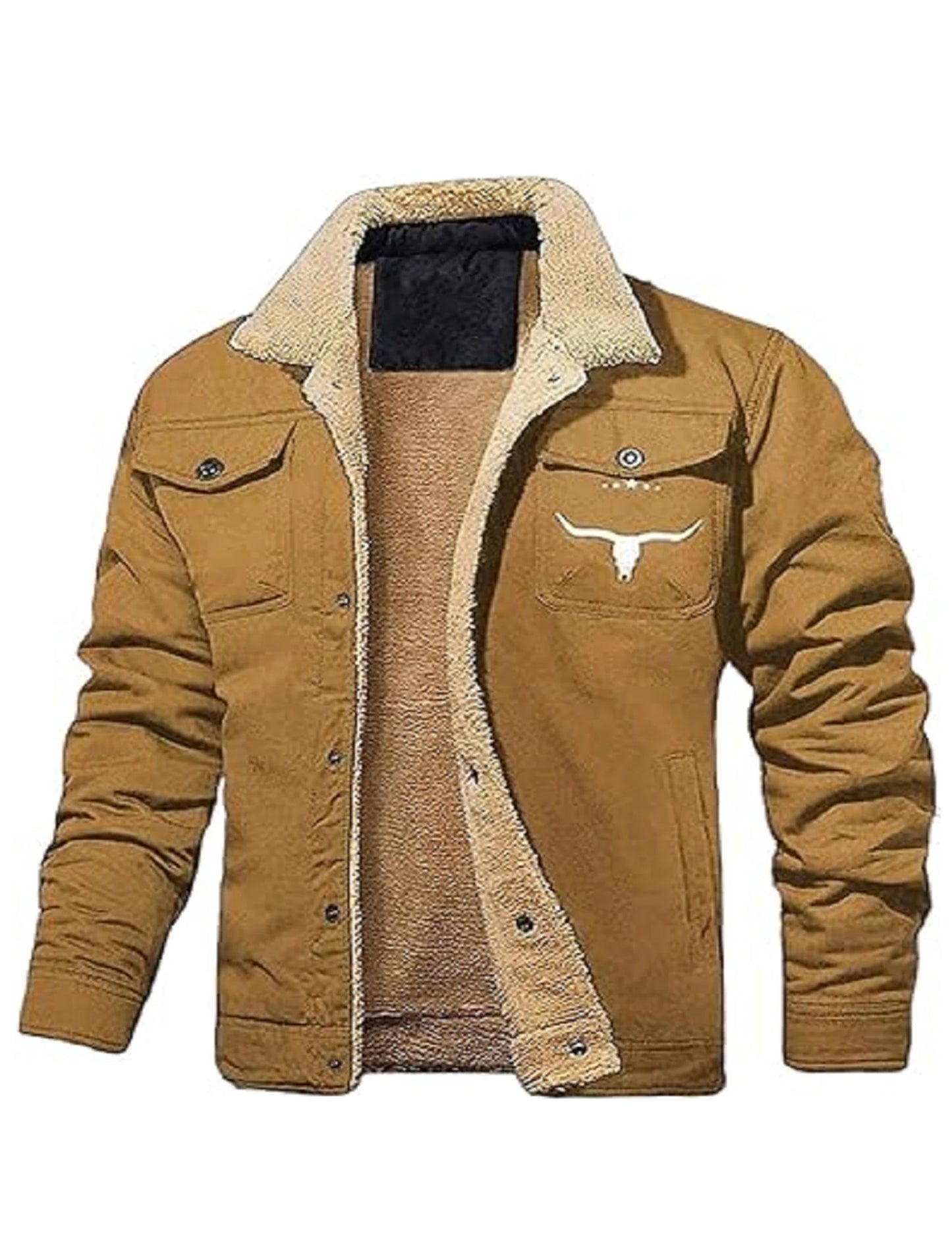 Mens Retro Western Winter Warm Fleece Lined Coat Cargo Jackets Cowboy Jacket Coat