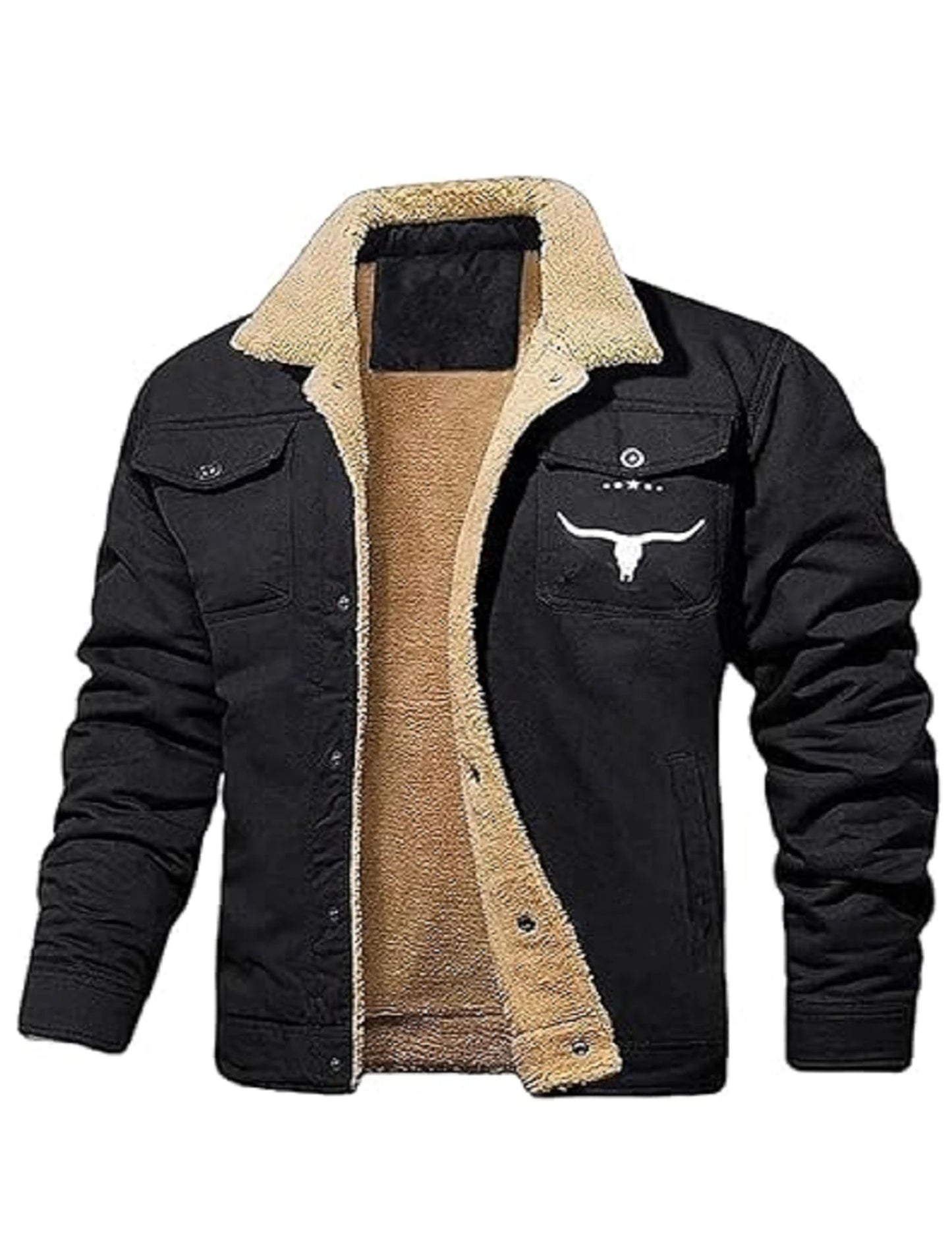 Mens Retro Western Winter Warm Fleece Lined Coat Cargo Jackets Cowboy Jacket Coat