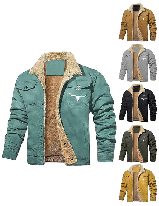 Mens Retro Western Winter Warm Fleece Lined Coat Cargo Jackets Cowboy Jacket Coat