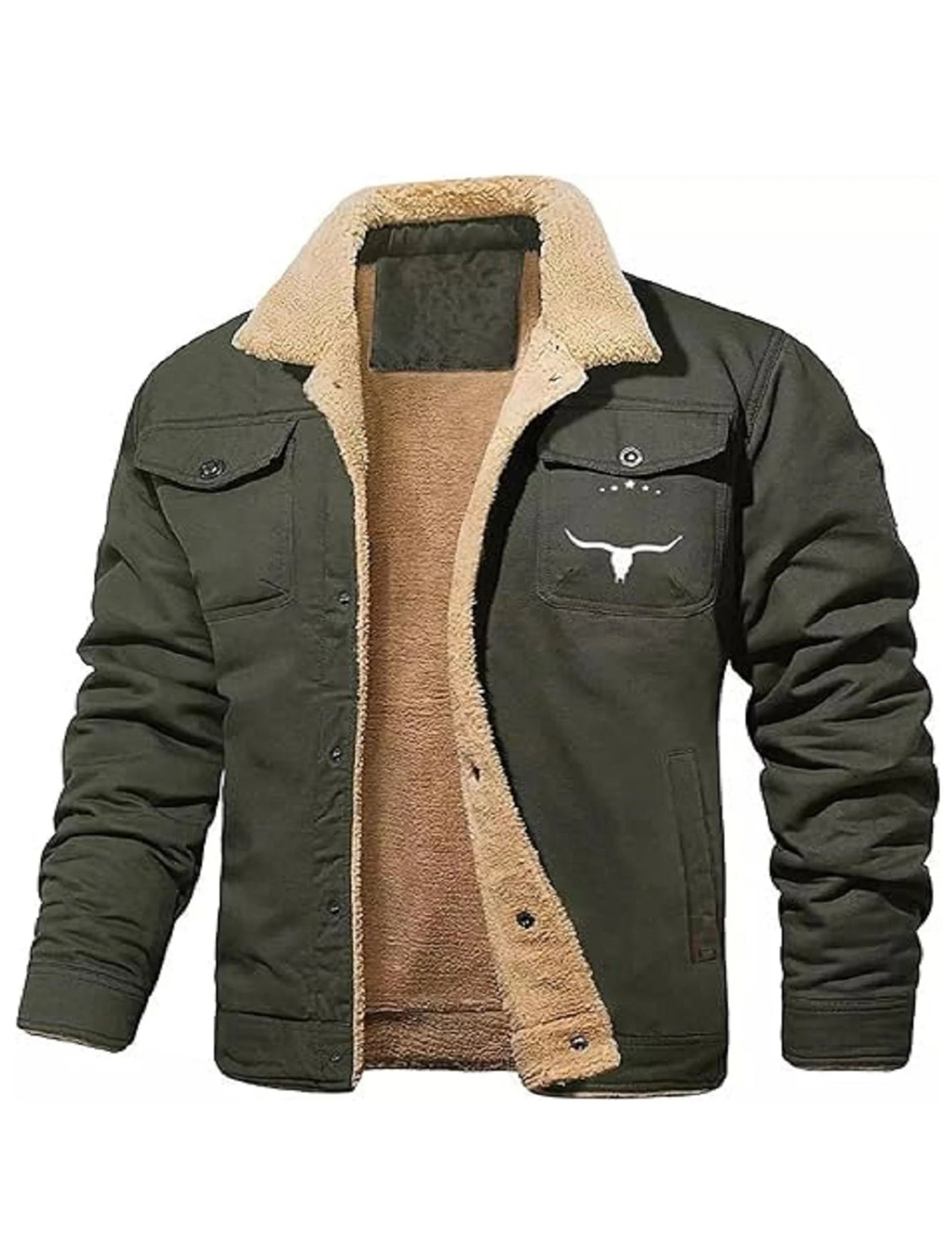 Mens Retro Western Winter Warm Fleece Lined Coat Cargo Jackets Cowboy Jacket Coat